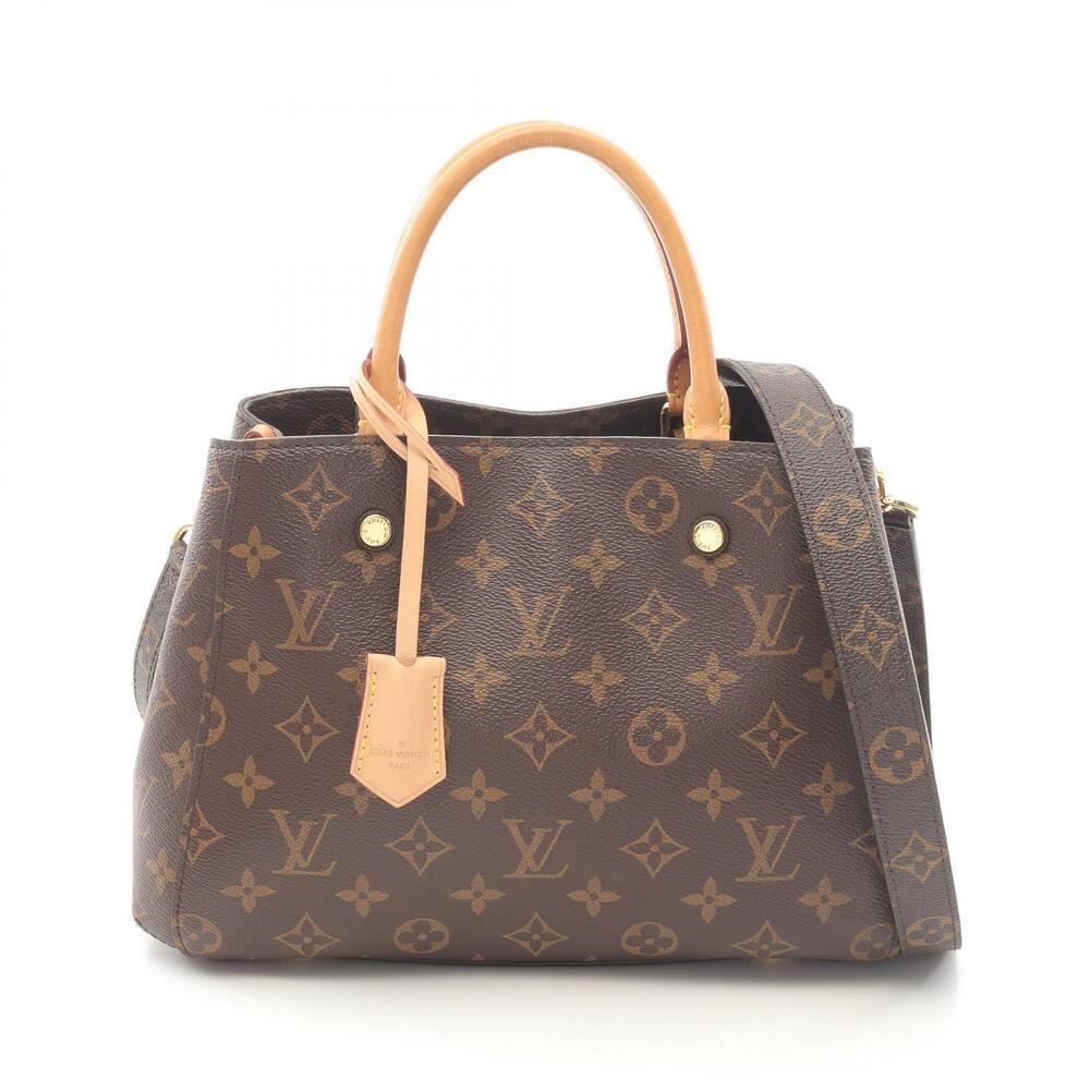 Louis Vuitton Montaigne Handbag Canvas Leather Monogram Brown
